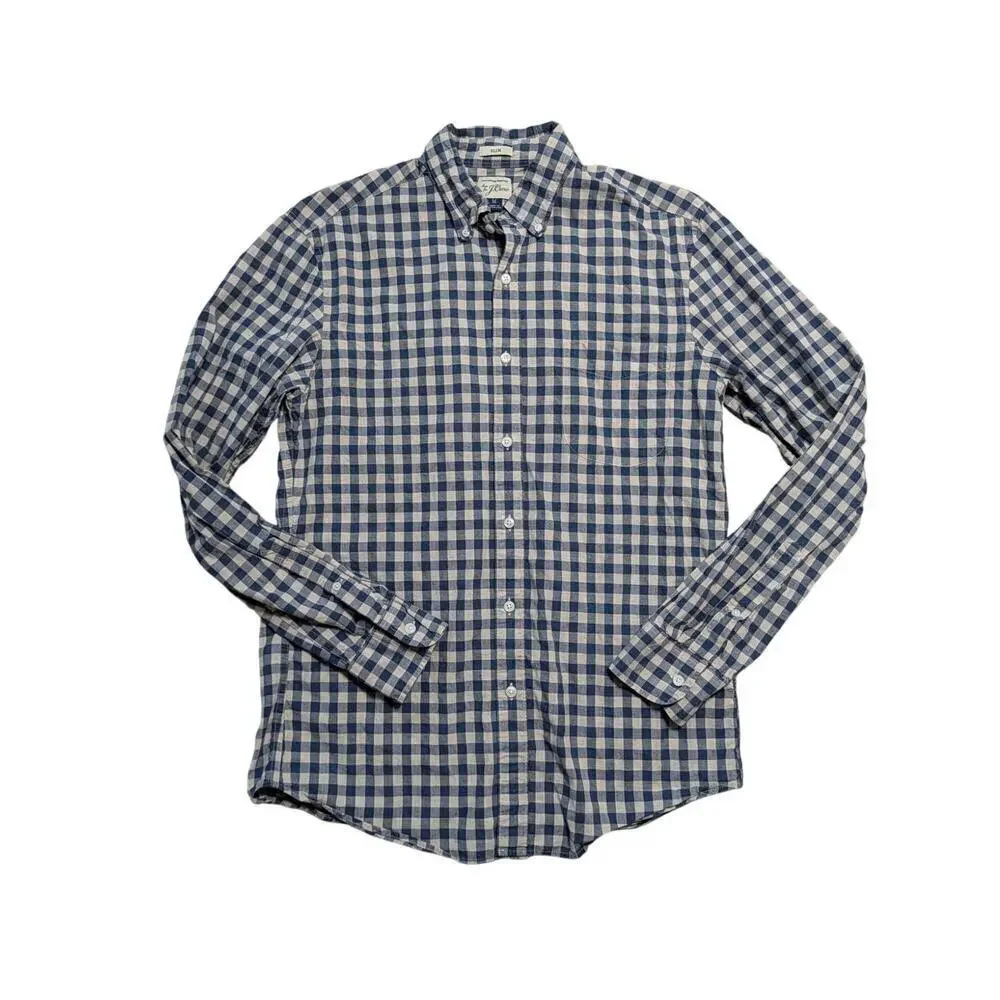 J. Crew Long sleeve button up shirt, men's M, Blue & cream pattern; 100% Cotton
